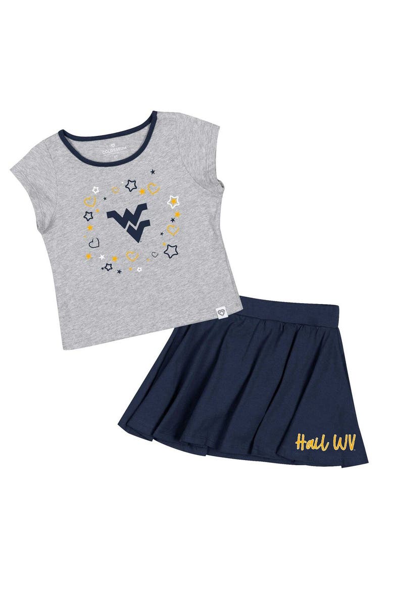 Girls Toddler Colosseum Heather Gray/Navy West Virginia Mountaineers Two-Piece Minds For Molding T-Shirt & Skirt Set, Main, color, Heather Gray