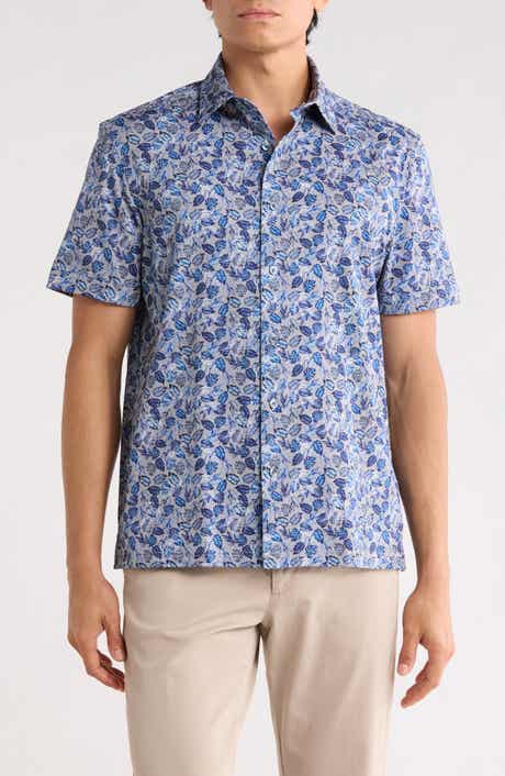 Bugatchi Leaf Short Sleeve Stretch Cotton Button-Up Shirt