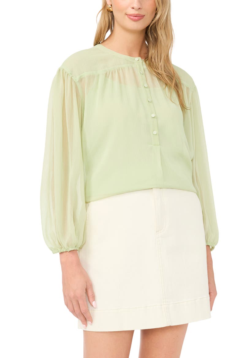 Shirred Balloon Sleeve Chiffon Top, Main, color, LILY GREEN
