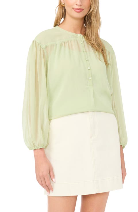 Shirred Balloon Sleeve Chiffon Top