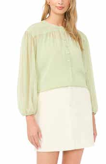 Shirred Balloon Sleeve Chiffon Top