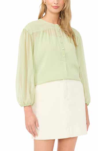Shirred Balloon Sleeve Chiffon Top