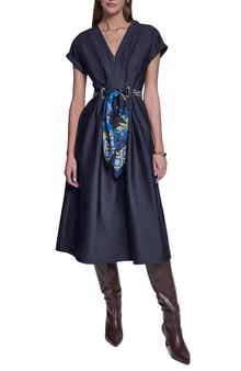 Grommet Belt Zip Front Midi Shirtdress
