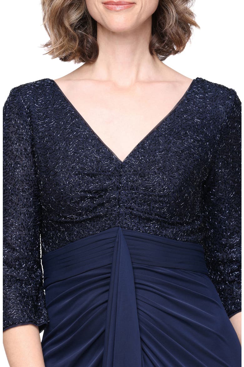 Sequin Bodice Empire Waist Gown, Alternate, color, NAVY