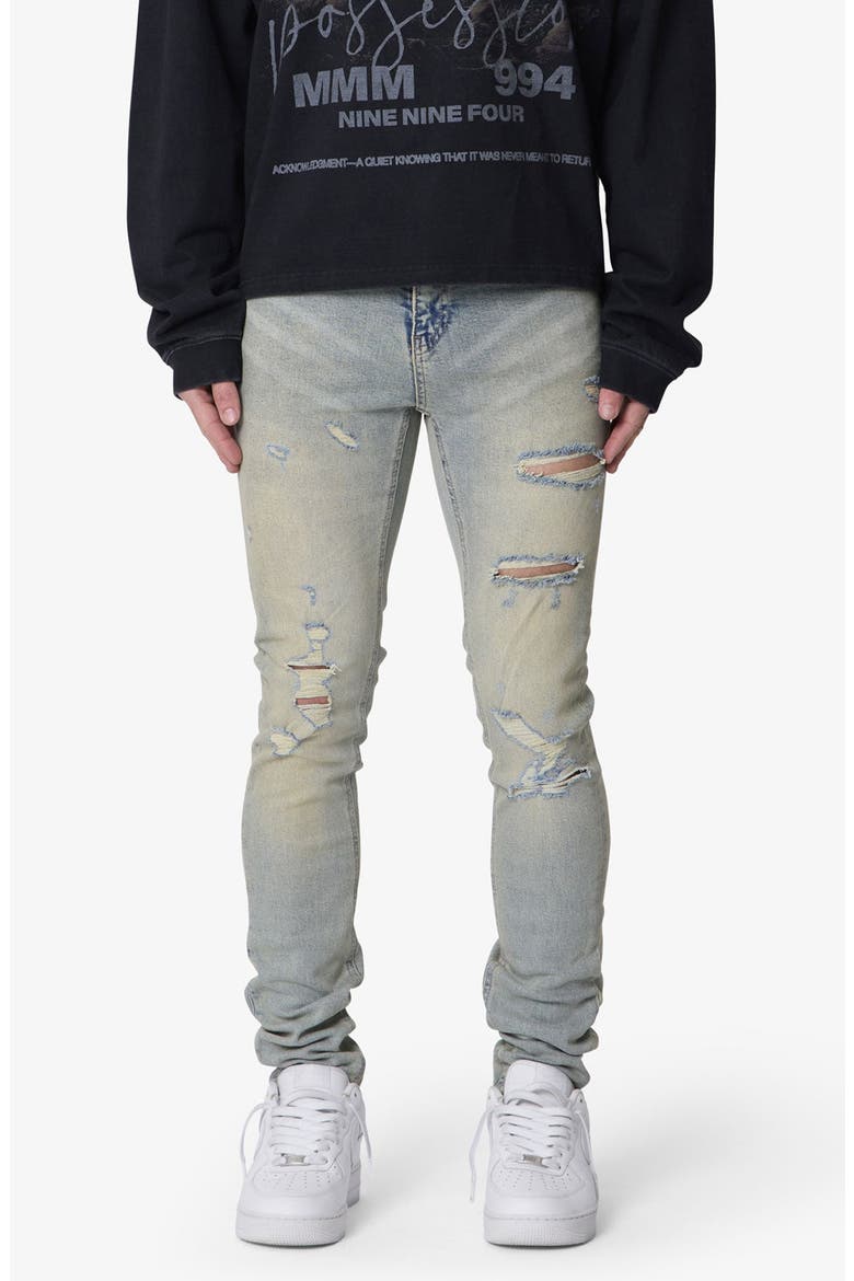 Shredded Skinny Denim Jeans, Main, color, BLUE