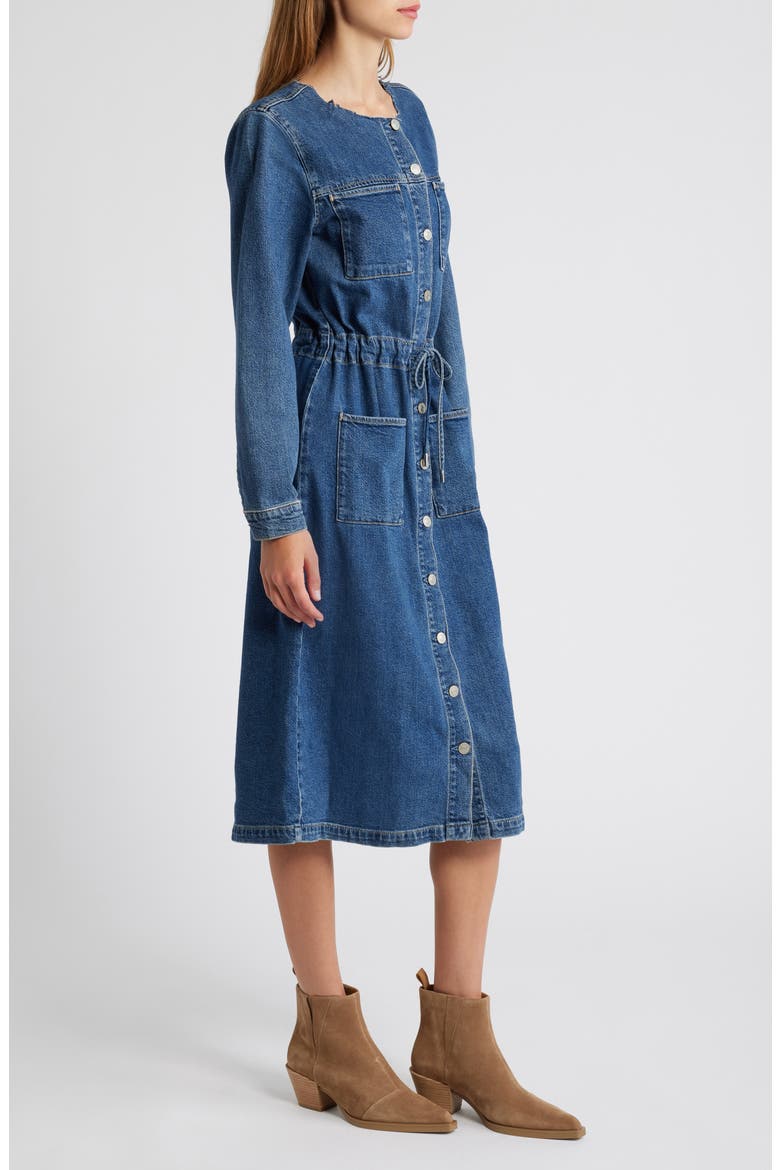 Elysian Long Sleeve Denim Midi Shirtdress, Alternate, color, PEBBLE BLUE