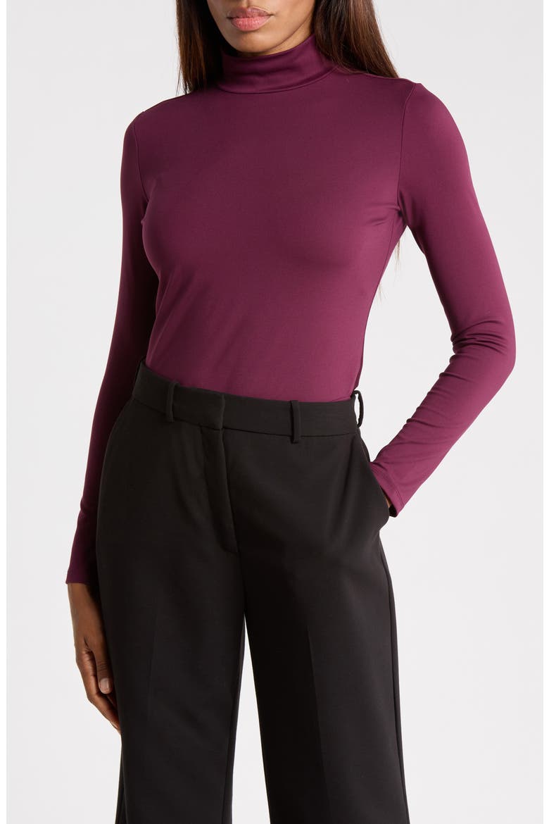 Turtleneck Top with Back Seam Detail, Main, color, BLACK BERRY