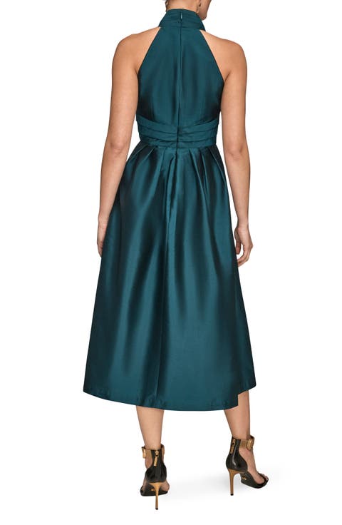Plunge Neck Taffeta Midi Dress