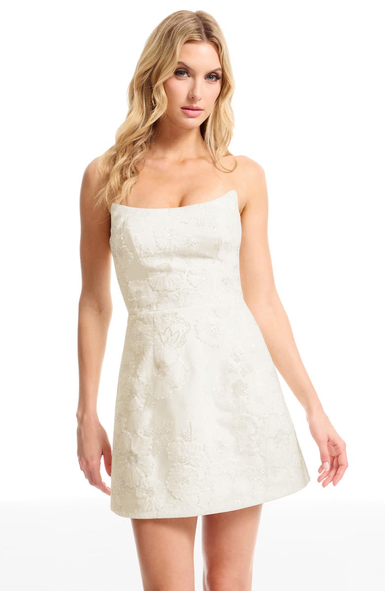 Dress the Population Amity Sequin Beaded Strapless Cocktail Minidress, Alternate, color, Off White