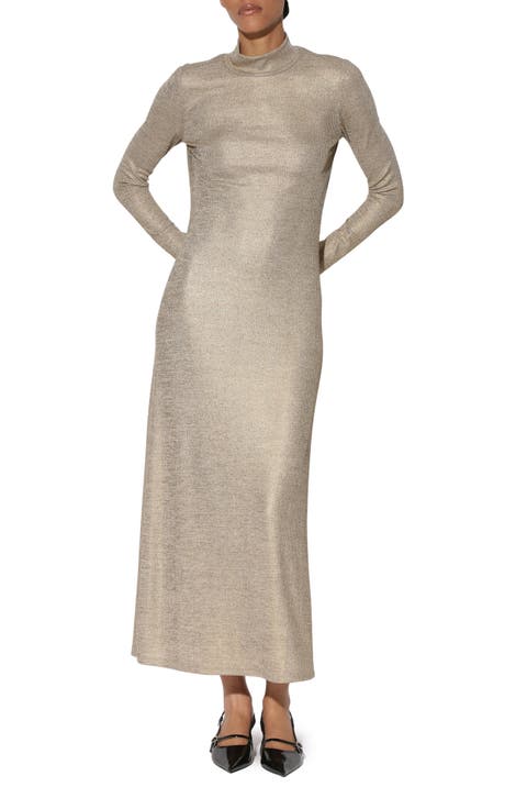 Ella Metallic Long Sleeve Sweater Dress
