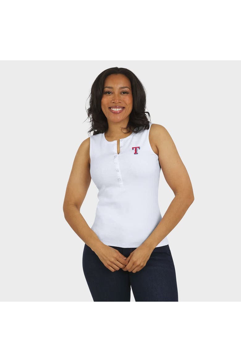 Women's WEAR by Erin Andrews White Texas Rangers Rib-Knit Henley Tank Top, Alternate, color, White