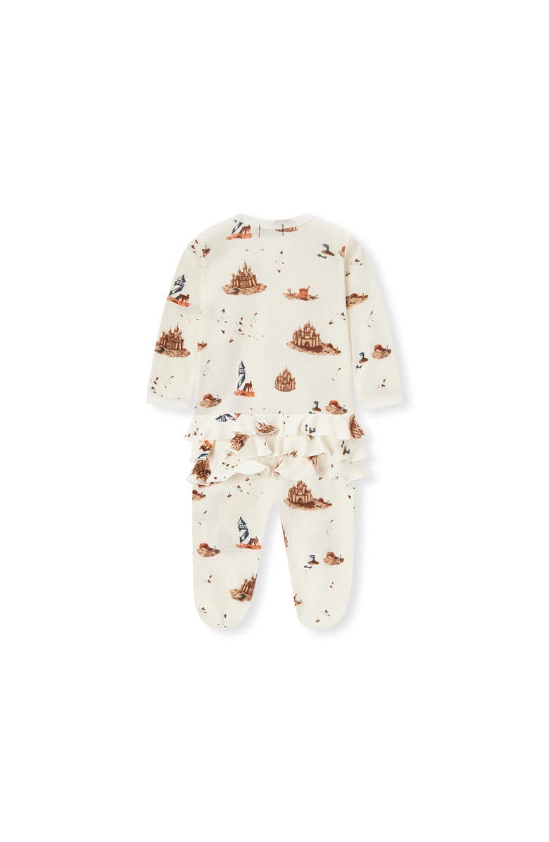 Milkbarn Organic Cotton Ruffle Zipper Footed Romper, Alternate, color, Sandcastle