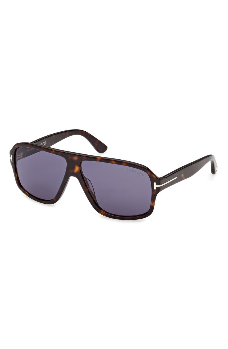TOM FORD William 0-2 63mm Oversize Navigator Sunglasses, Alternate, color, Dark Havana / Blue
