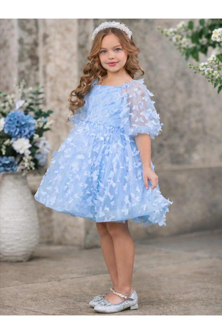 Butterfly Dream 3D Applique Party Dress, Alternate, color, Blue