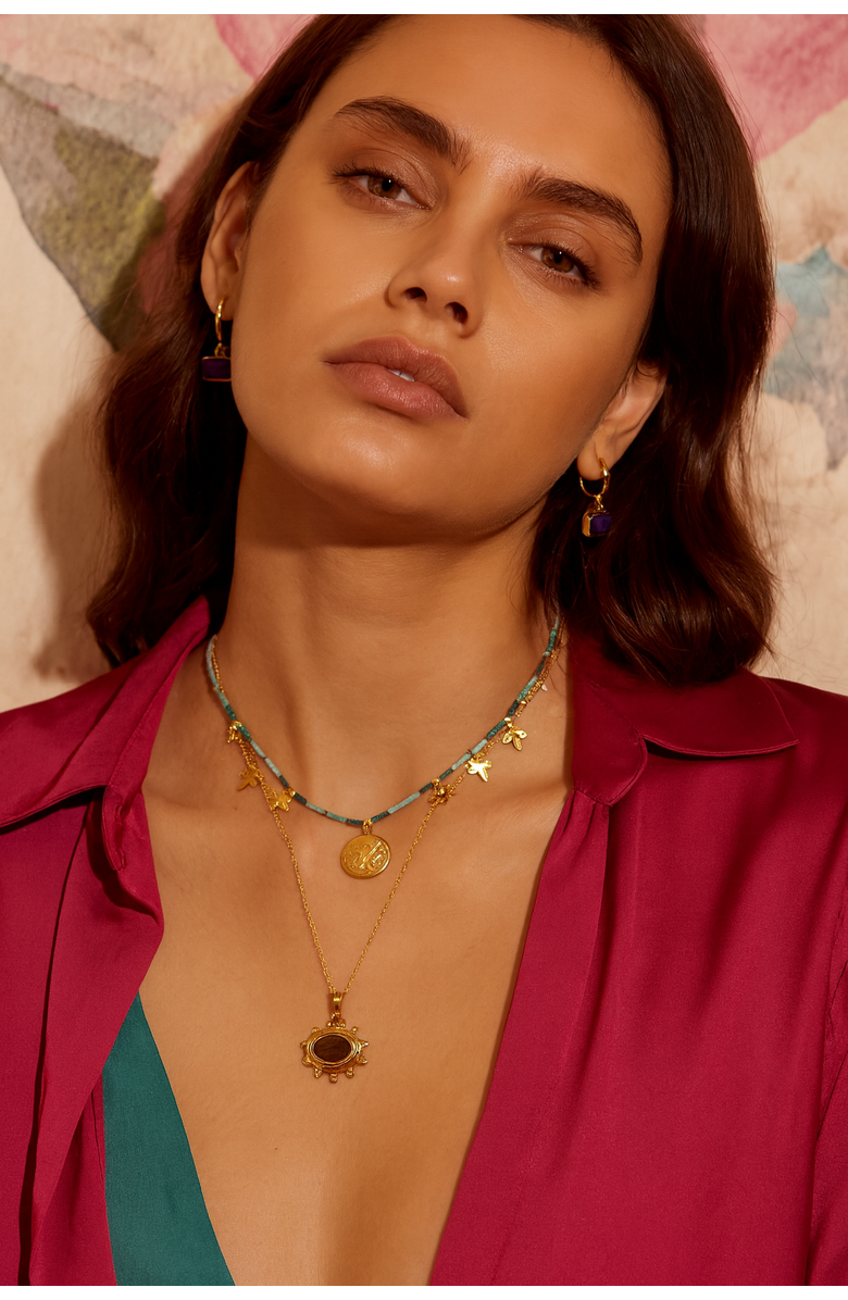 Ottoman Hands Zand Labradorite Pendant Necklace, Alternate, color, Gold