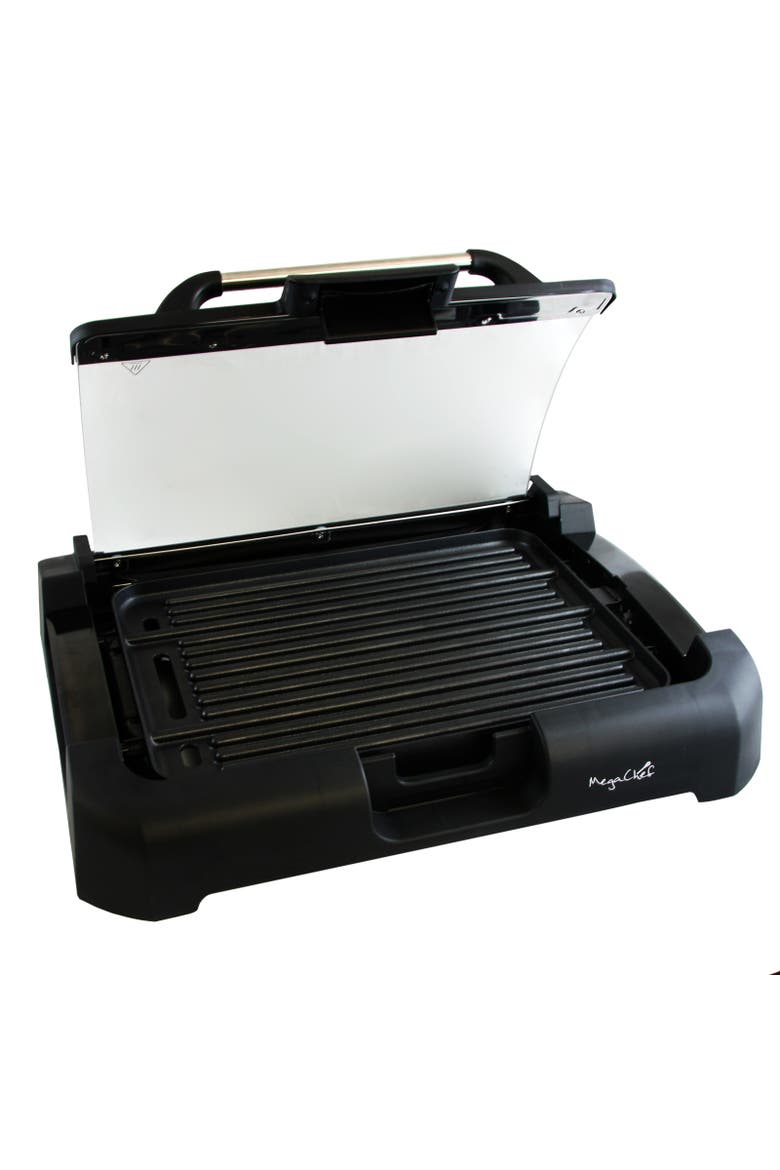 Reversible Indoor Grill and Griddle with Removable Glass Lid, Alternate, color, Black