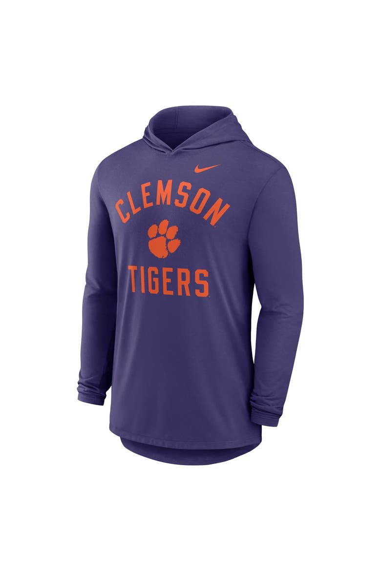 Men's Nike Purple Clemson Tigers Classic Arch Tri-Blend Performance Long Sleeve Hoodie T-Shirt, Alternate, color, Purple