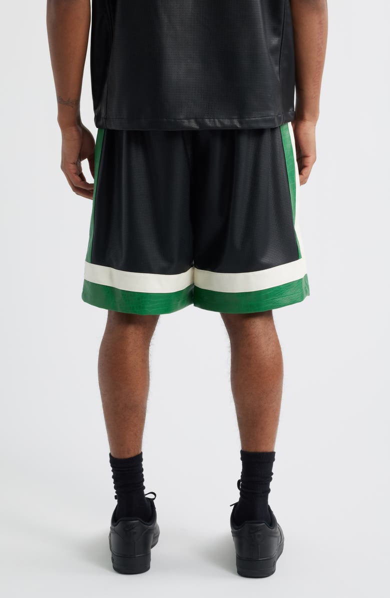 CRIMINAL DAMAGE Stadium Faux Leather Shorts, Alternate, color, Black/Green/White