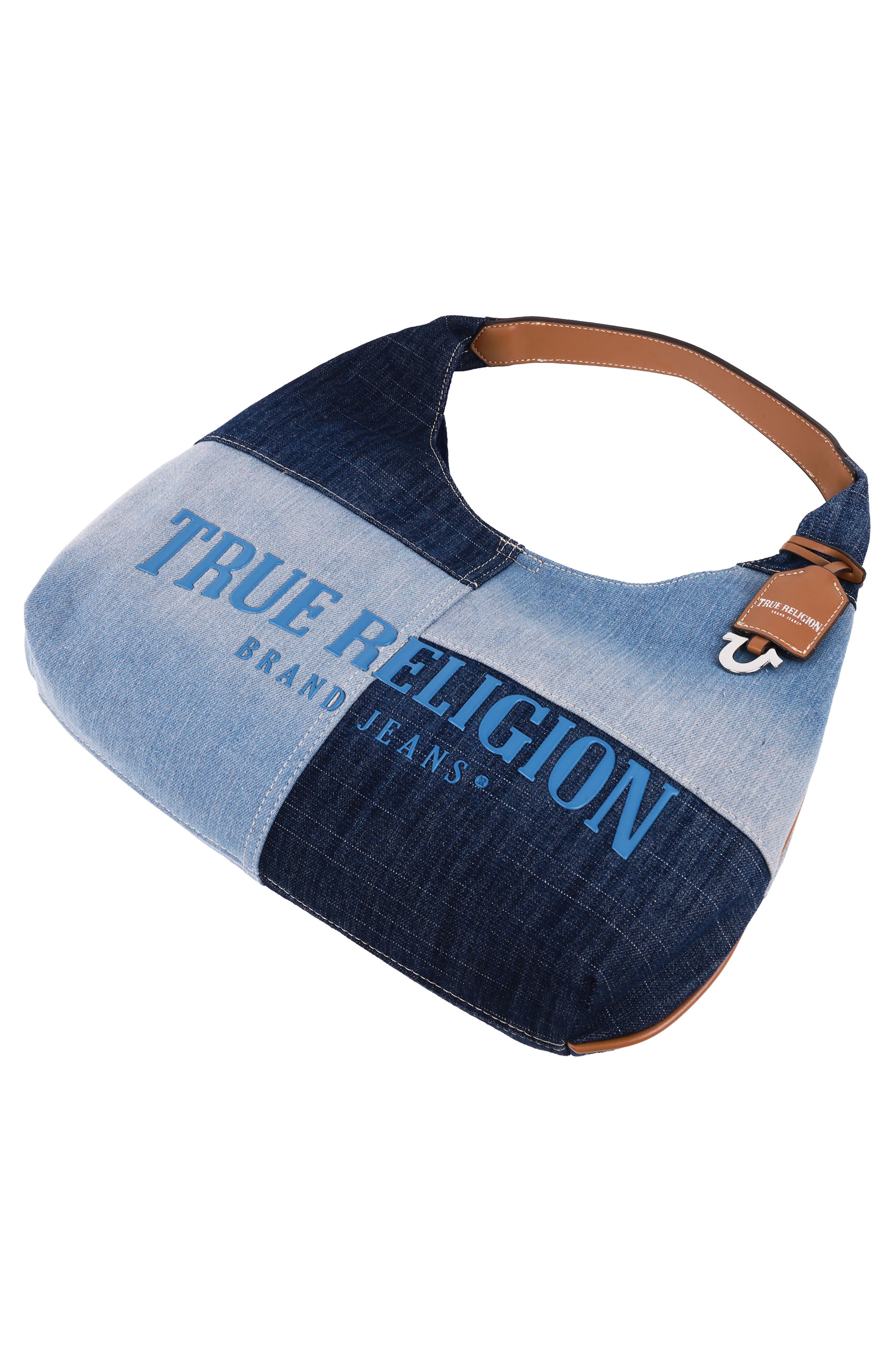 True Religion Patchwork Denim Hobo Bag, Alternate, color, 