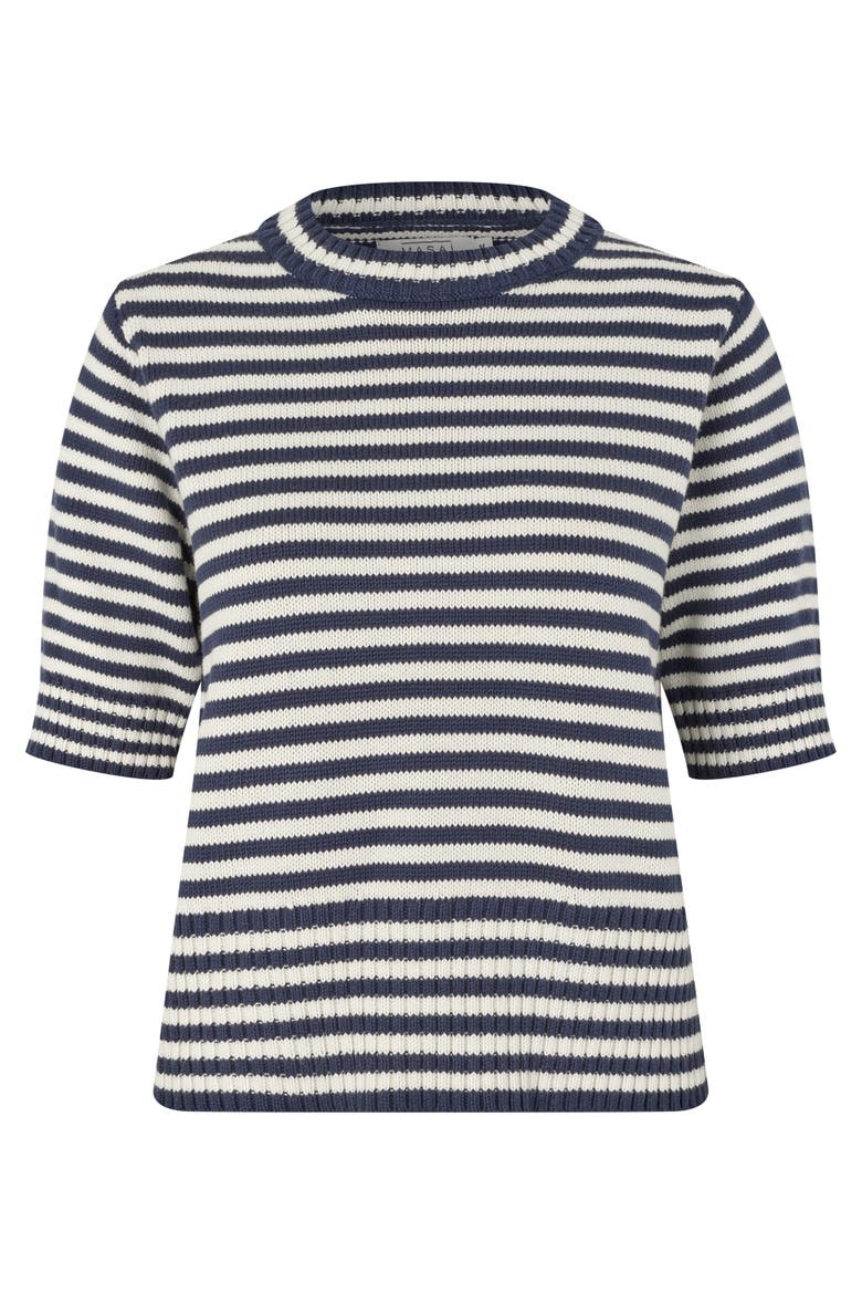 MaFaeleen Striped Short Sleeve Sweater, Alternate, color, Navy Blazer