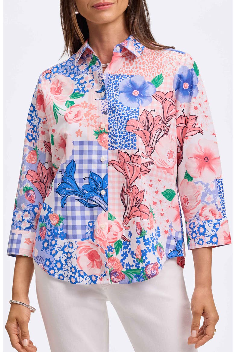 June Mixed Print Cotton Button-Up Shirt, Main, color, BLUE/ PINK