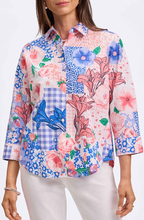 June Mixed Print Cotton Button-Up Shirt