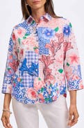 Foxcroft June Mixed Print Cotton Button-Up Shirt