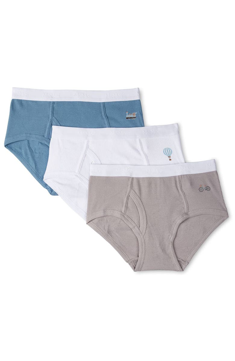 MeMoi 3 Pair Pack On The Move Ribbed Briefs, Main, color, Gray White Blue