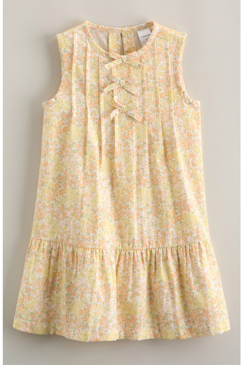 Kids' Bow Pintuck Cotton Dress, Main, color, YELLOW/ PINK BLOOMING MEADOW