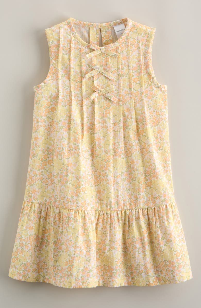 Nordstrom Kids' Bow Pintuck Dress, Main, color, Yellow/ Pink Blooming Meadow