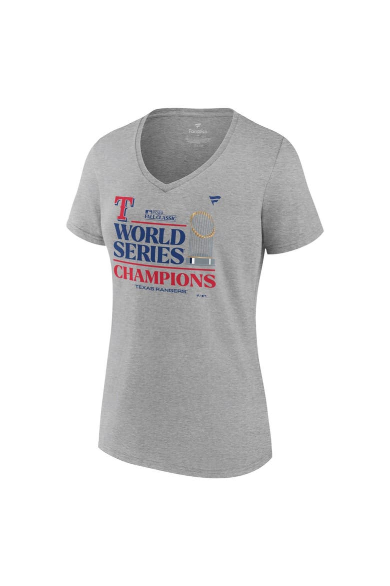 Women's Fanatics Branded Heather Gray Texas Rangers 2023 World Series Champions Locker Room Plus Size V-Neck T-Shirt, Alternate, color, Heather Gray