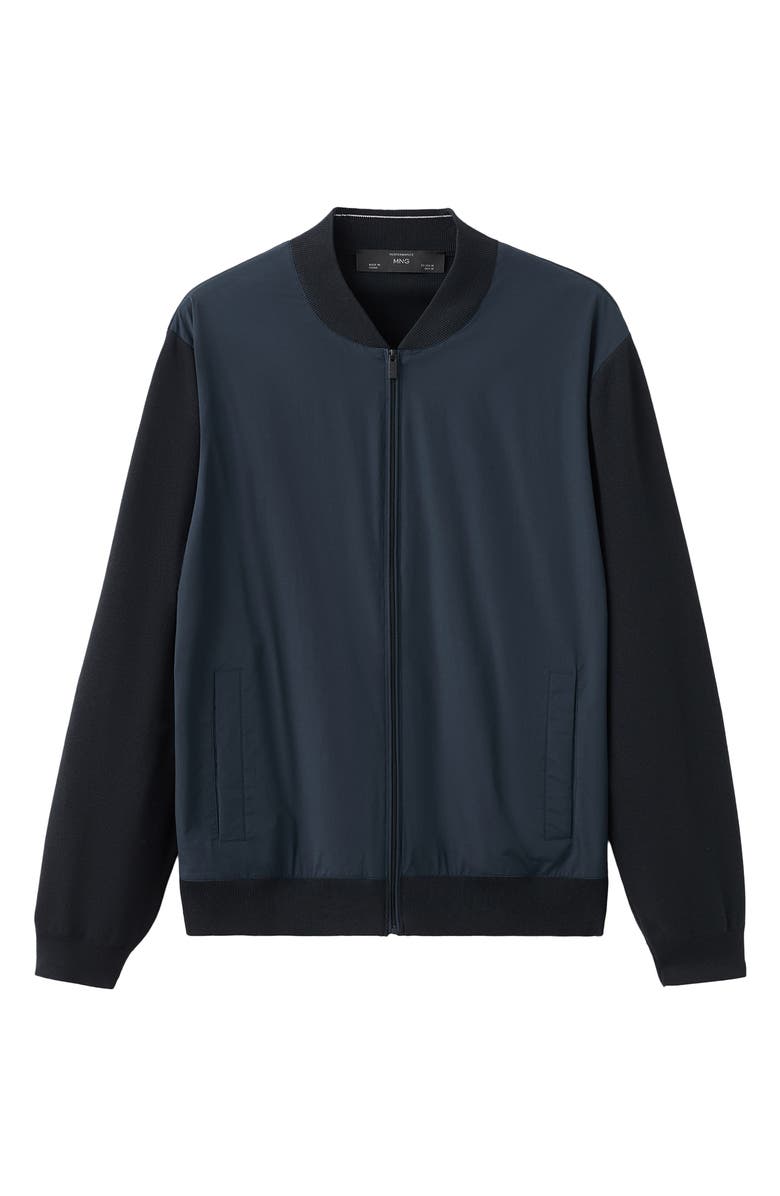 MANGO Rib Trim Bomber Jacket, Alternate, color, Navy