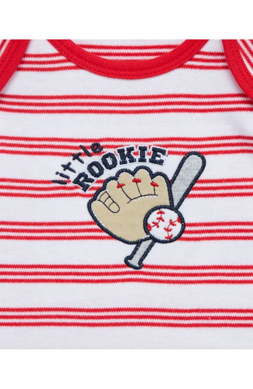 Shop Little Me Baseball Cotton Bodysuit, Joggers & Hat Set In Grey/red/white