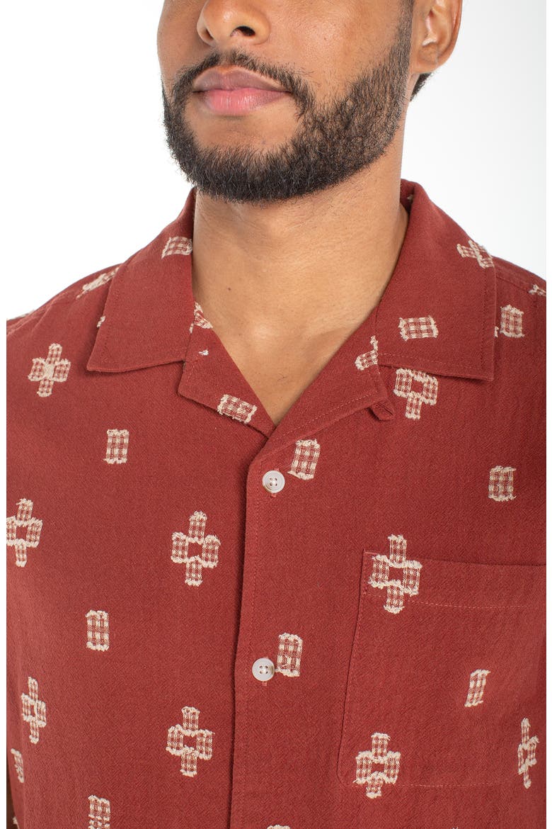 Geometric Jacquard Cotton Camp Shirt, Alternate, color, RED OAT