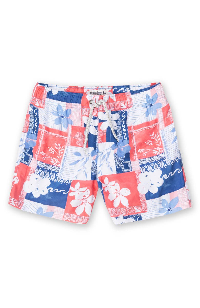 THE ENDLESS SUMMER Kids' Patchwork Swim Shorts, Main, color, Red