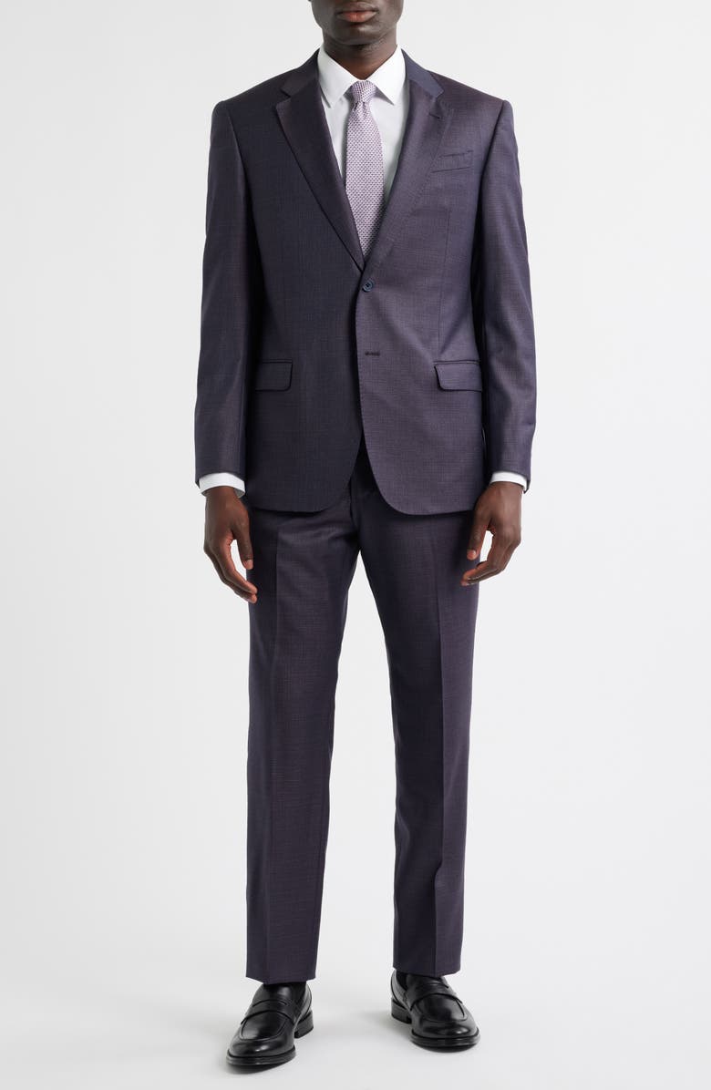 Emporio Armani Dark Purple Melange Wool Suit, Main, color, Purple