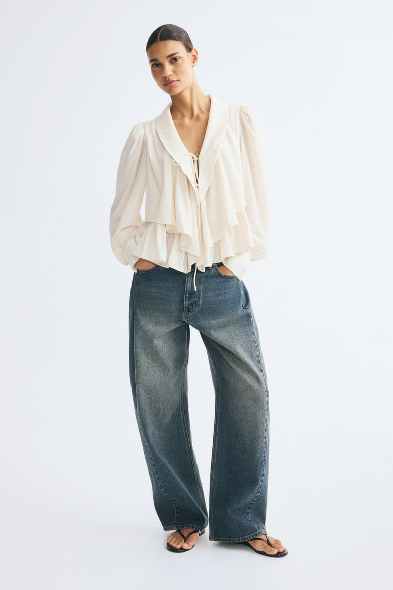 Peplum Blouse With Shawl Collar, Alternate, color, Light beige