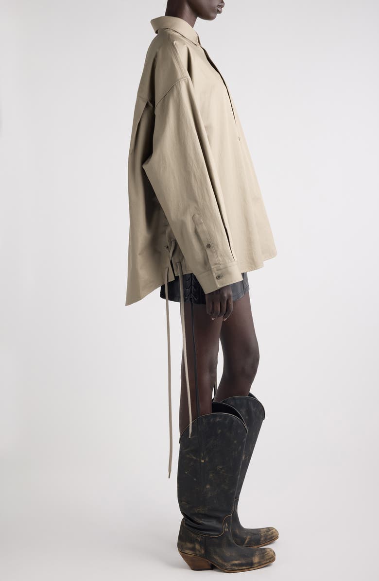 Balenciaga Lace-Up Detail Oversize Cotton Gabardine Button-Up Shirt, Alternate, color, 9506 Sand Beige