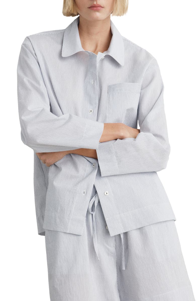 MANGO Stripe Cotton Blend Pajama Top, Main, color, White