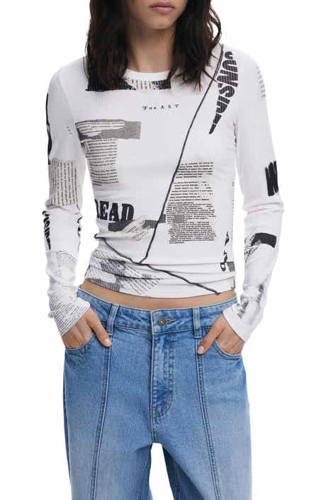 Desigual Mixed Print Long Sleeve Knit Top