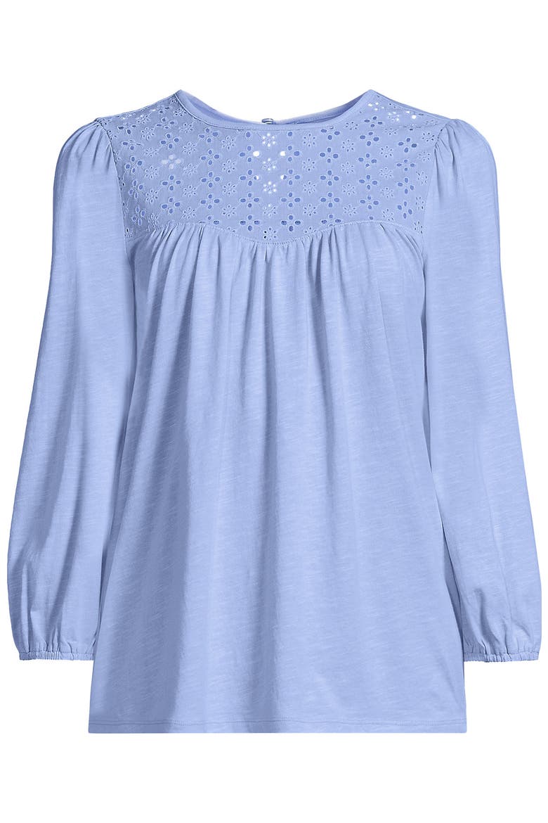 3/4 Sleeve Eyelet Mix Flowy Top, Alternate, color, Light Sea Blue