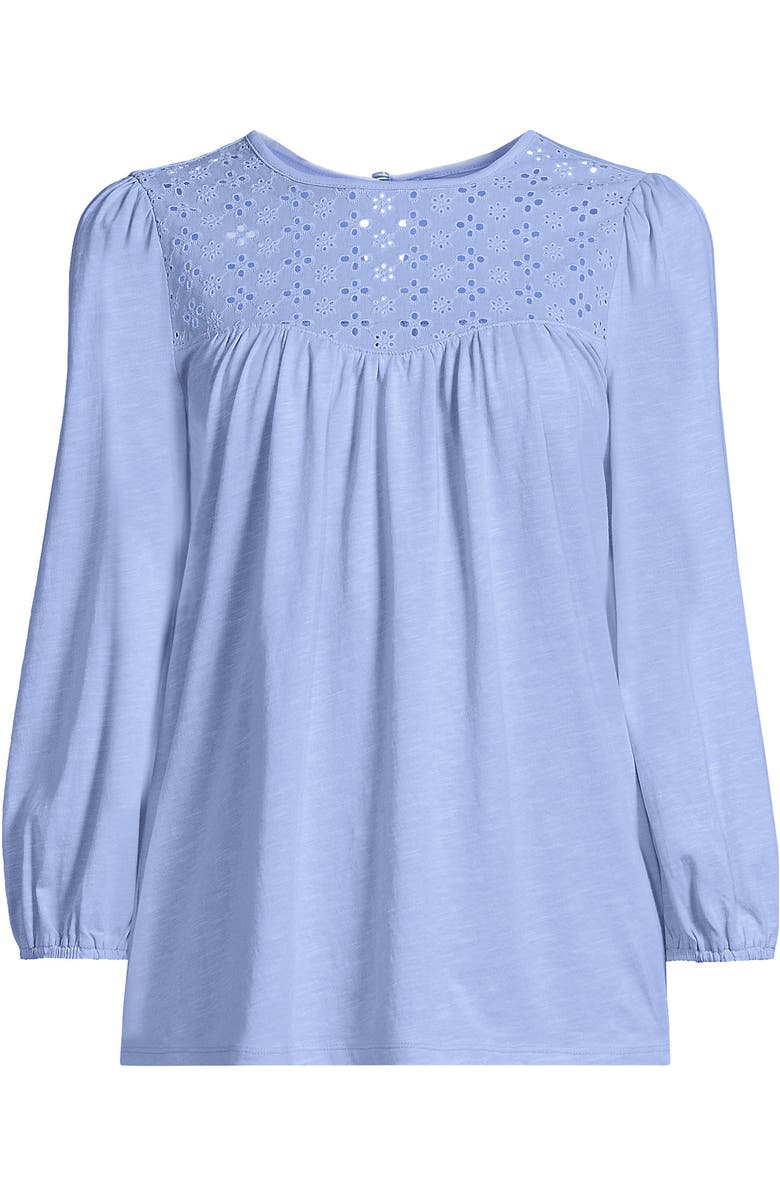Lands' End 3/4 Sleeve Eyelet Mix Flowy Top, Alternate, color, Light Sea Blue
