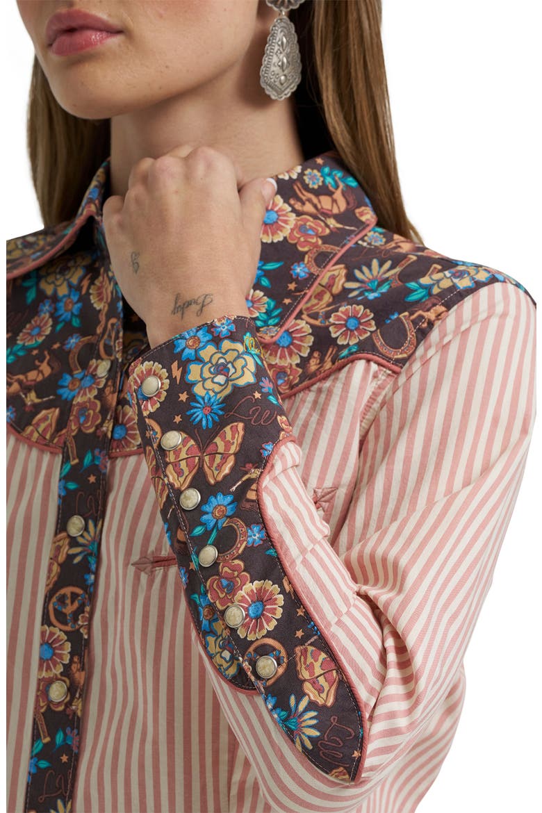 x Lainey Wilson Prairie Print Western Snap Shirt, Alternate, color, WHITE