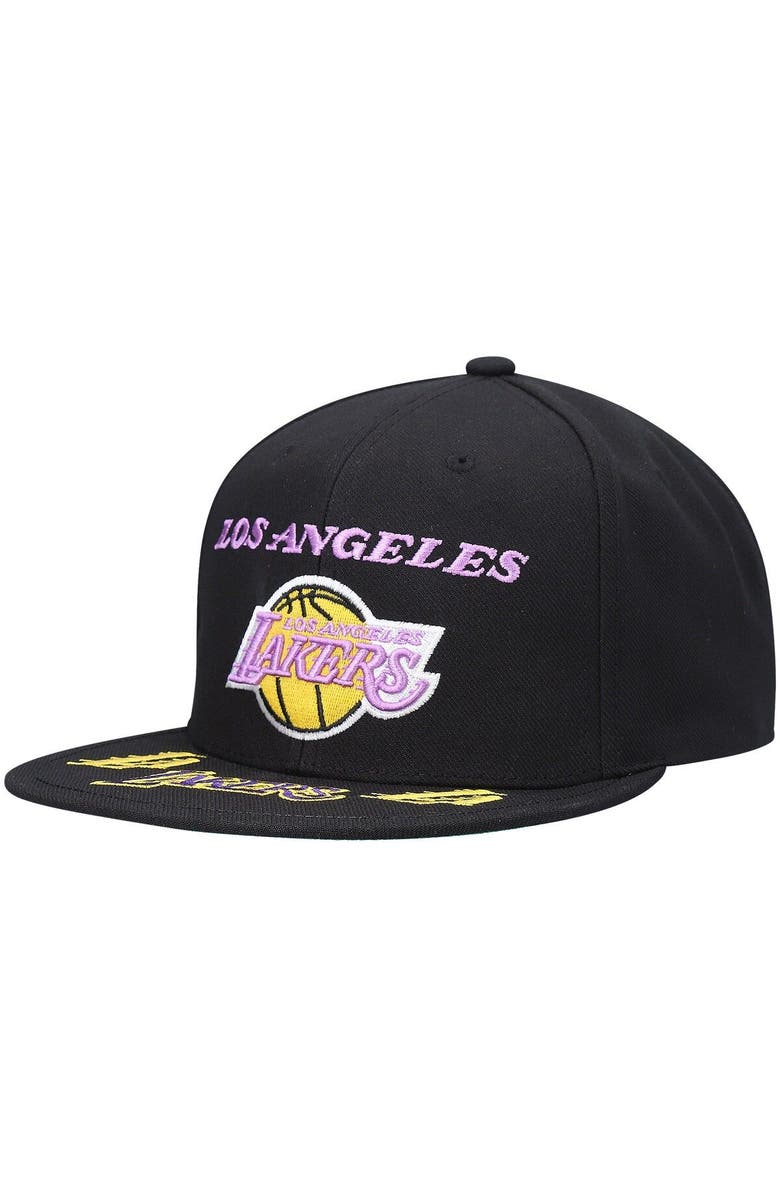 Mitchell & Ness Men's Mitchell & Ness Black Los Angeles Lakers Hardwood Classics Front Loaded Snapback Hat, Main, color, 