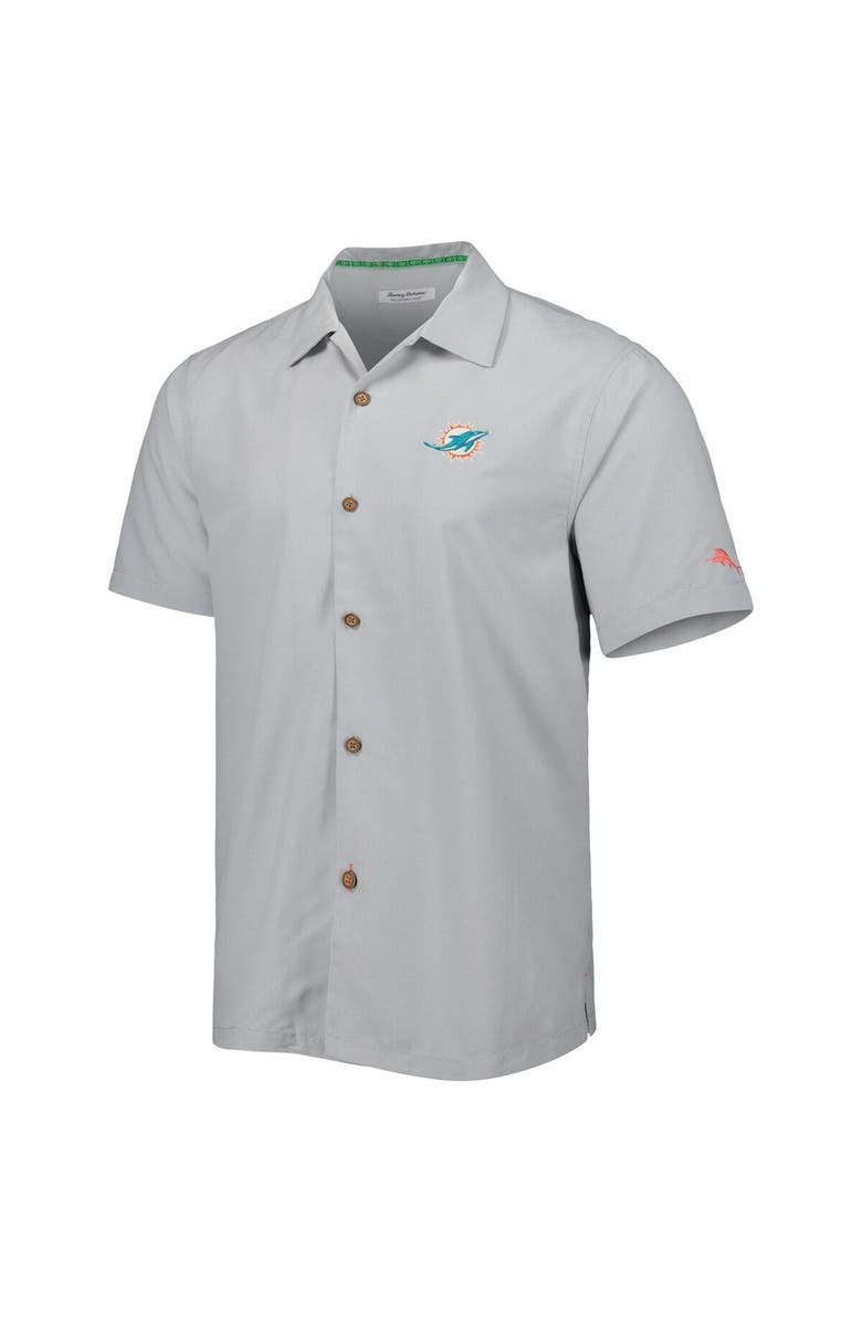 Tommy Bahama Men's Tommy Bahama Gray Miami Dolphins Coconut Point Frondly Fan Camp IslandZone Button-Up Shirt, Alternate, color,
