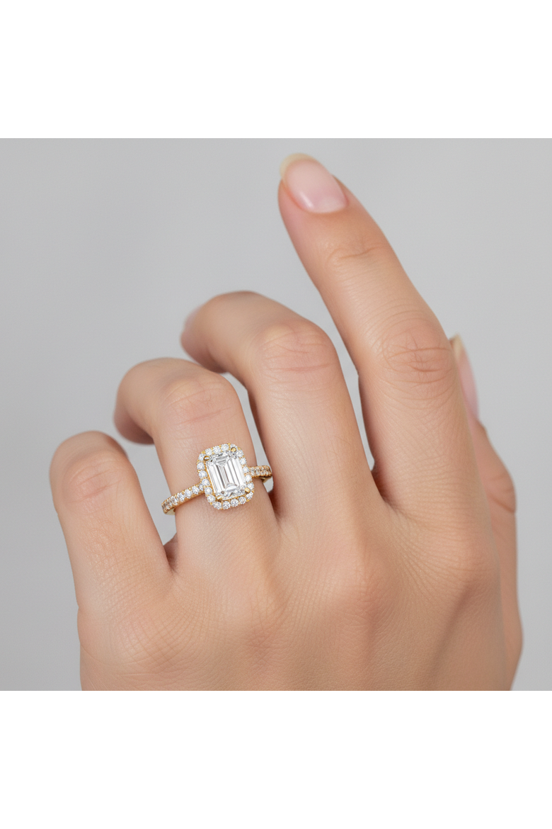 Arpine 14K Yellow Gold Emerald Cut Lab Grown Diamond Halo Engagement Ring - 2 Ct, Alternate, color, 14K Yellow Gold