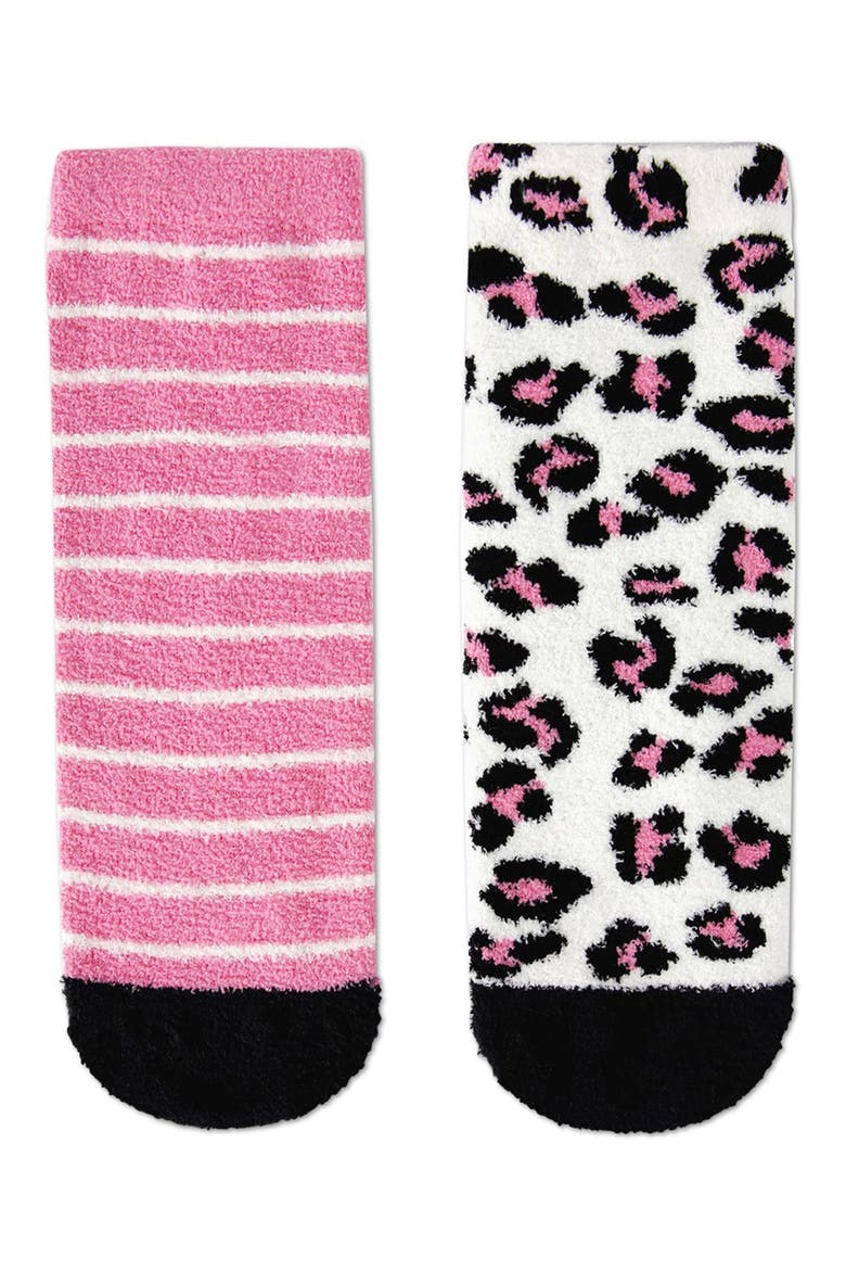 Leopard Fuzzy Non-Skid Socks 2-Pair, Alternate, color, Black