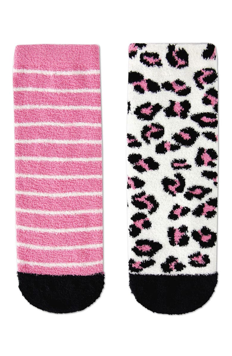 MeMoi Leopard Fuzzy Non-Skid Socks 2-Pair, Alternate, color, Black