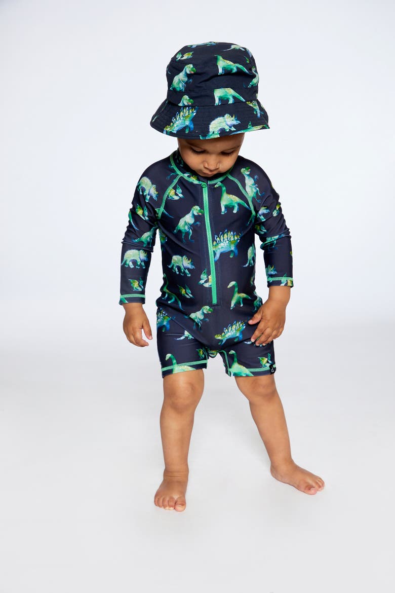 Little Boy's Beach Hat Grey Printed Dinosaurs, Alternate, color, Grey Printed Dinosaurs