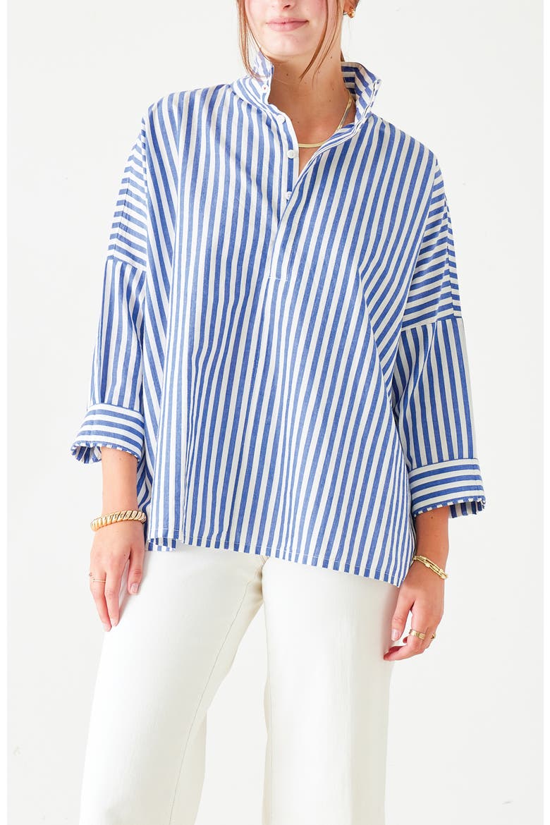 Emerson Pop Up Collar Top, Main, color, Marina Blue Stripe